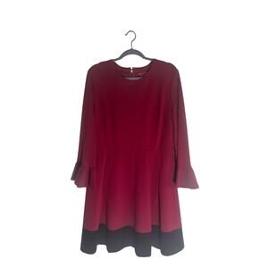 Kate Spade Women's XL Red Fit & Flare Dress Bell Sleeve Color Block Hem Elegant